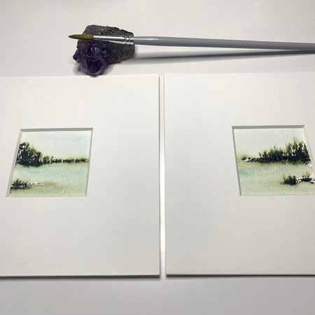 Abstract Landscape Diptych Hand-painted Watercolour Artwork