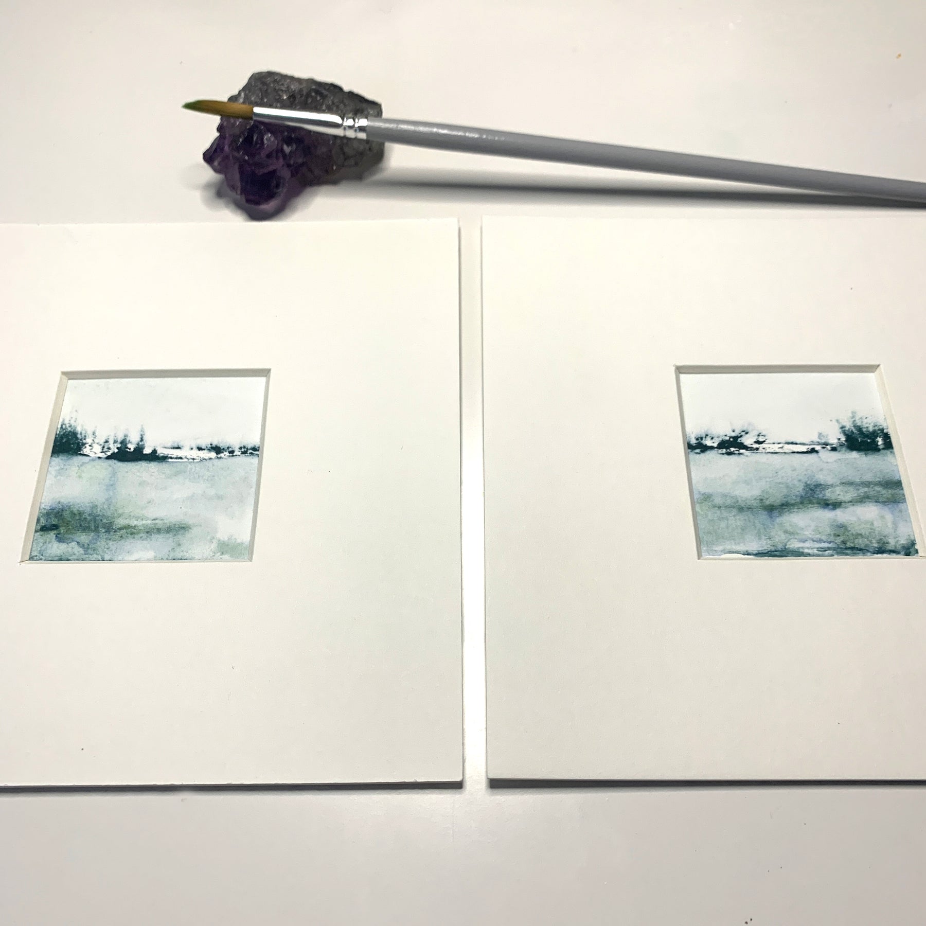 Abstract Landscape Diptych Hand-painted Watercolour Artwork