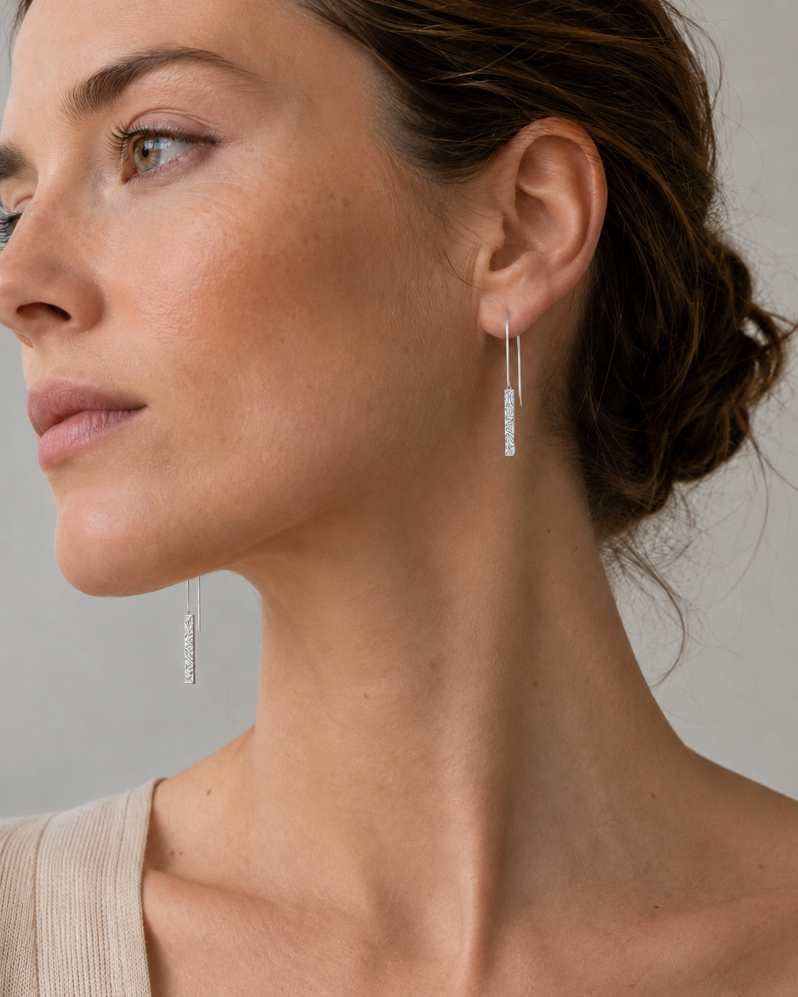 Handcrafted Sterling Silver Textured Bar Threader Earrings