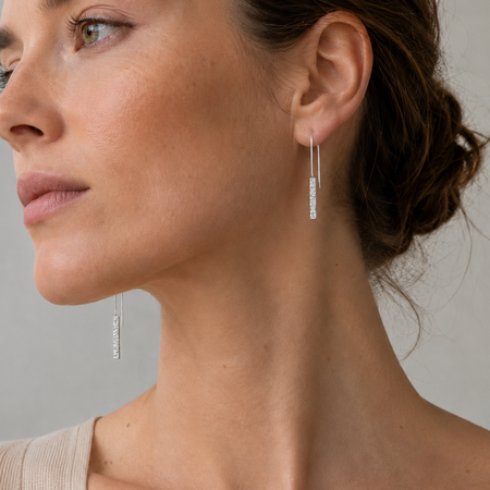 Handcrafted Sterling Silver Textured Bar Threader Earrings