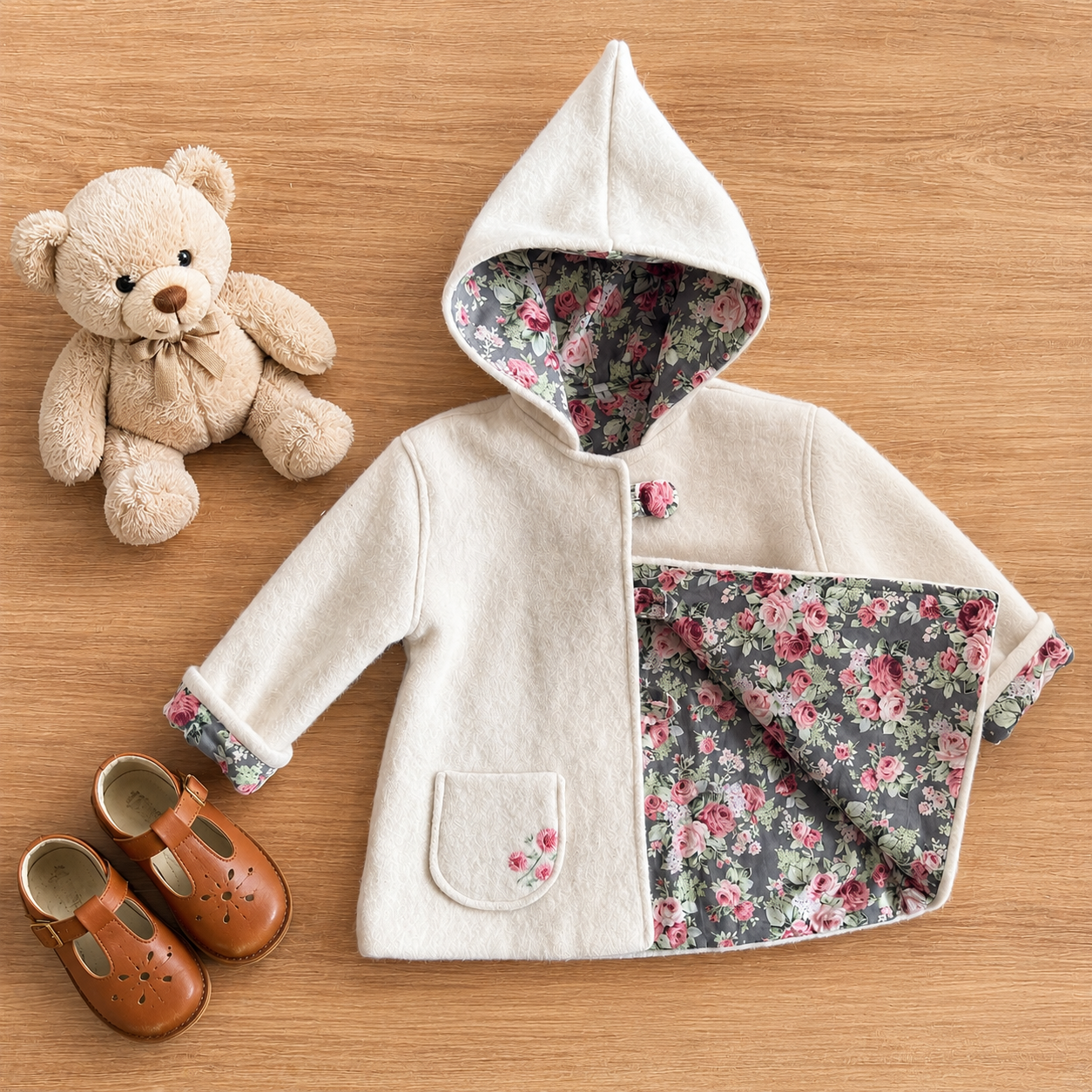 Woolen Girls Blanket Coat with Hand Embroidery