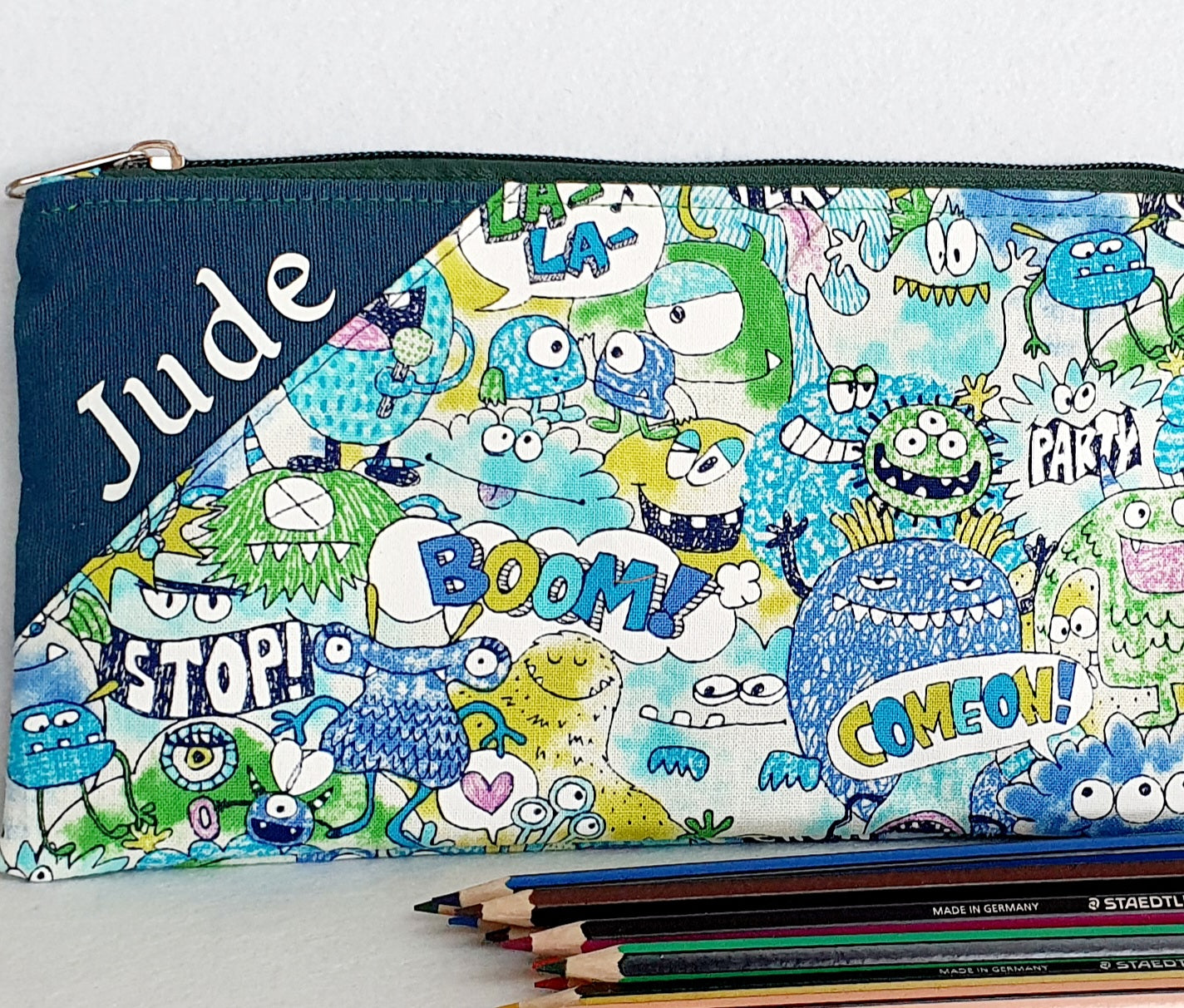 Personalized friendly monsters inspired library and laptop bag with glow-in-the-dark name