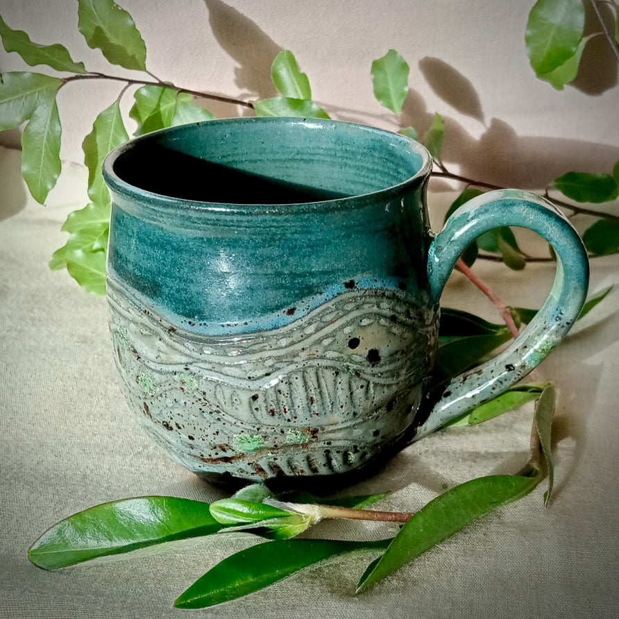 Green/Grey and Dark Turquoise Textured Mug