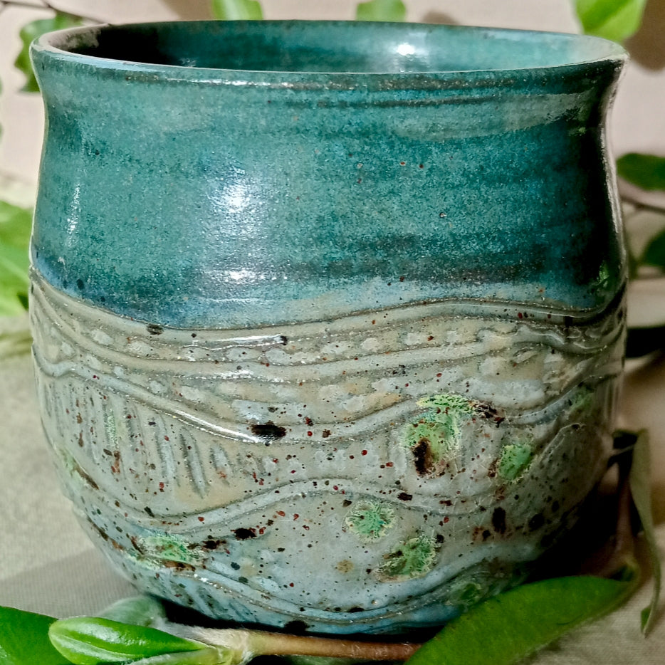 Green/Grey and Dark Turquoise Textured Mug