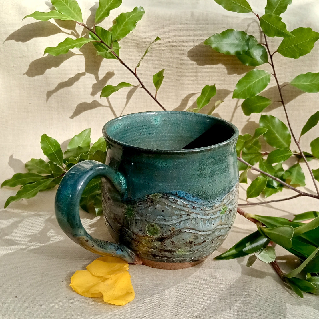 Green/Grey and Dark Turquoise Textured Mug