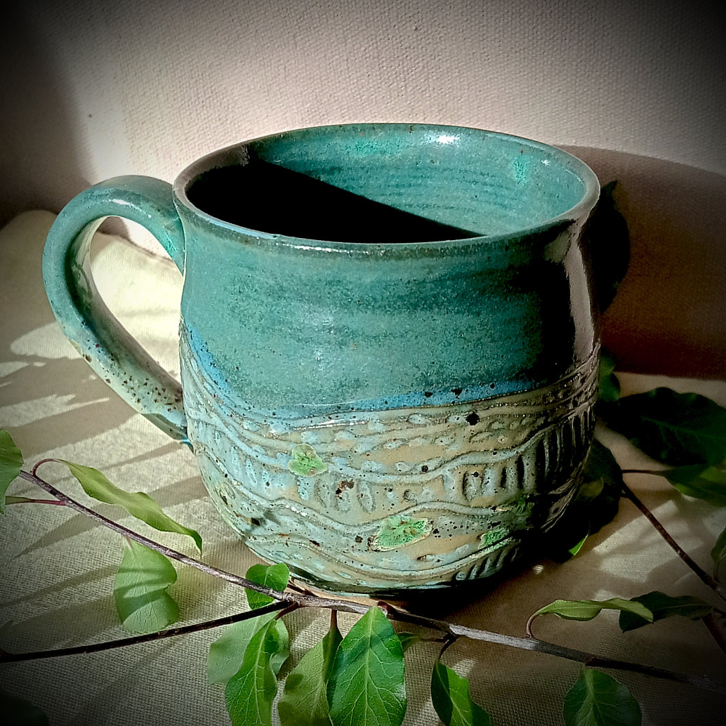 Green/Grey and Dark Turquoise Textured Mug