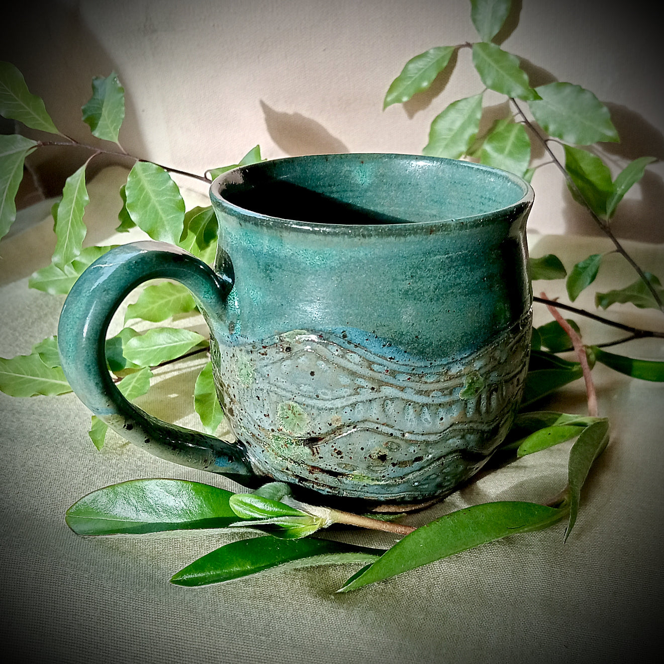 Green/Grey and Dark Turquoise Textured Mug