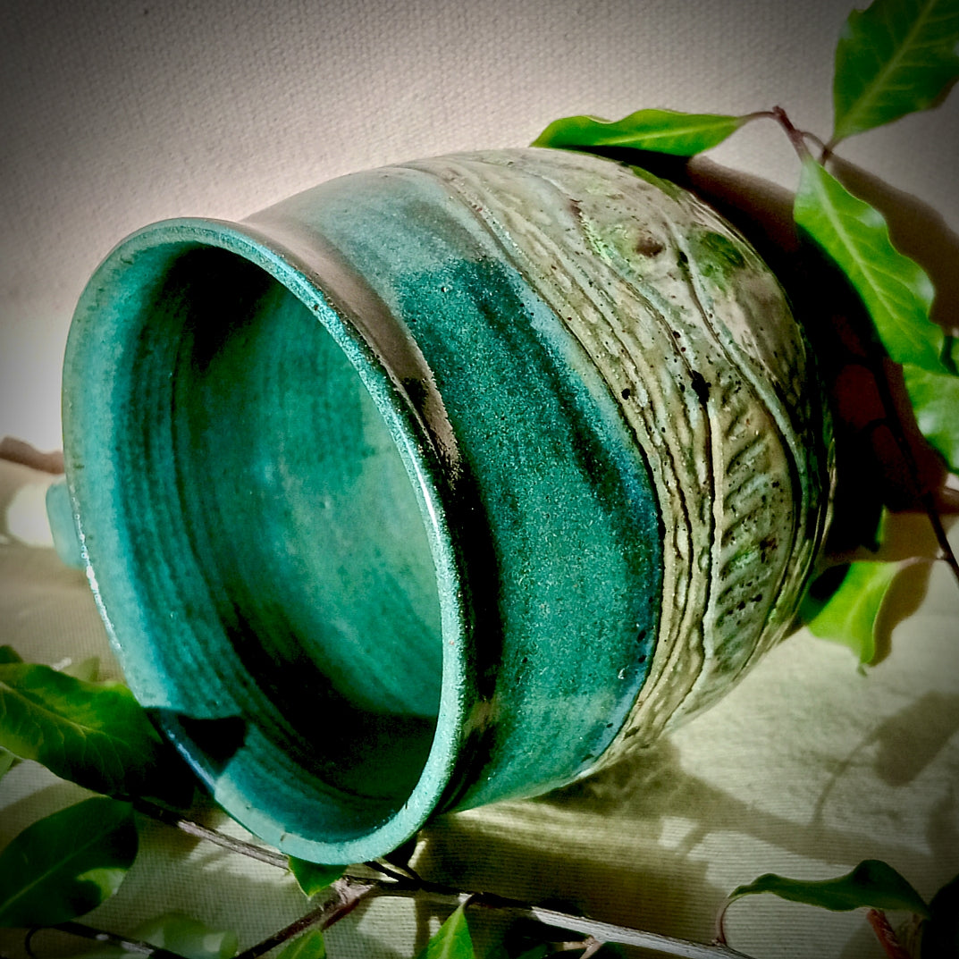 Green/Grey and Dark Turquoise Textured Mug