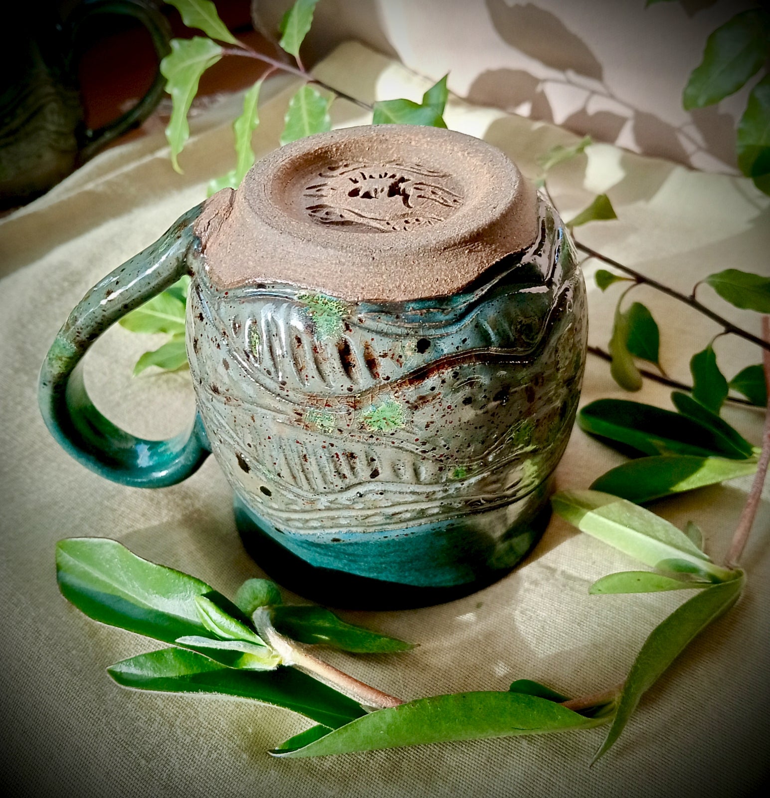 Green/Grey and Dark Turquoise Textured Mug