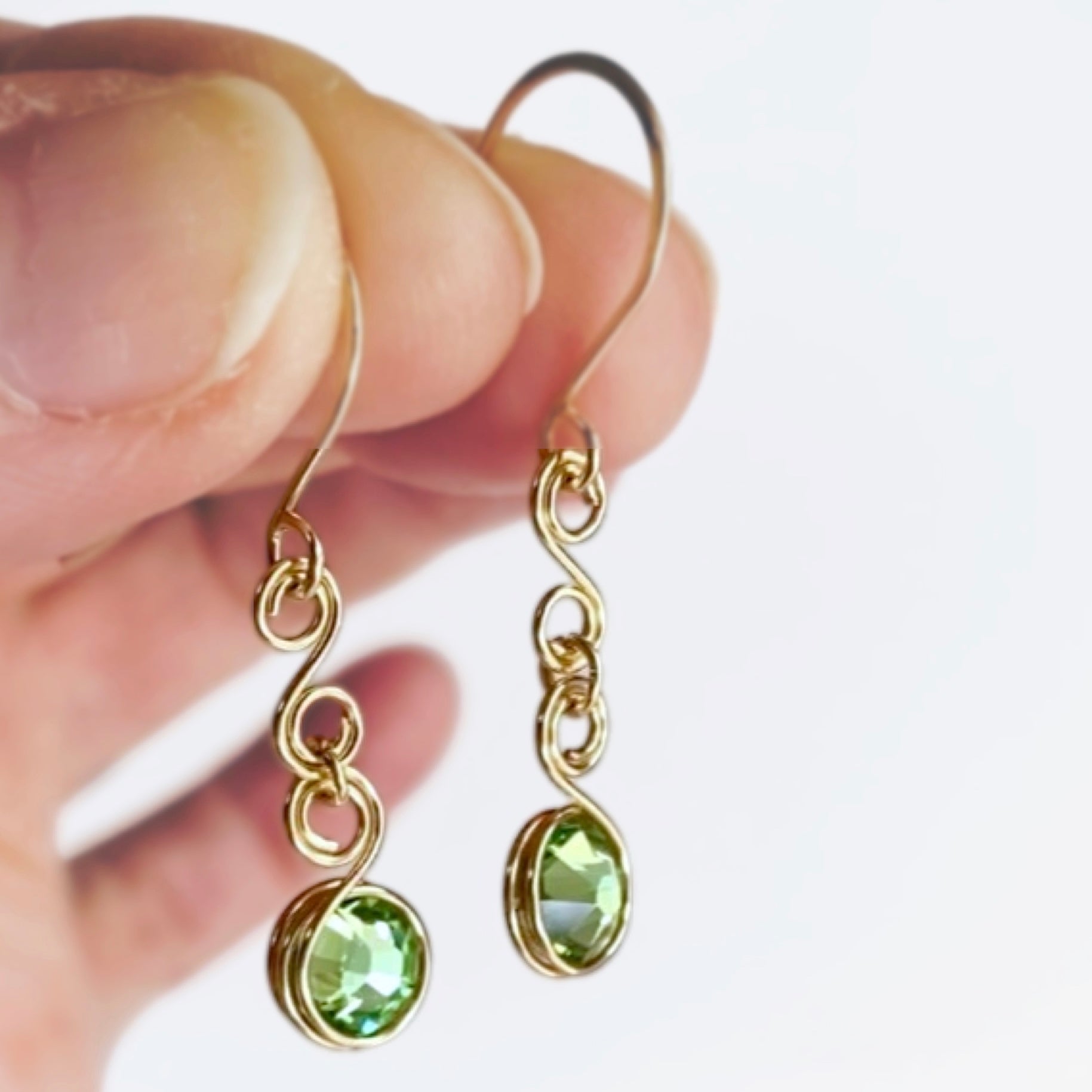 Green crystal dangle earrings | Emerald or Peridot | Sterling silver or 14k gold-filled | Birthstone gift for May or August