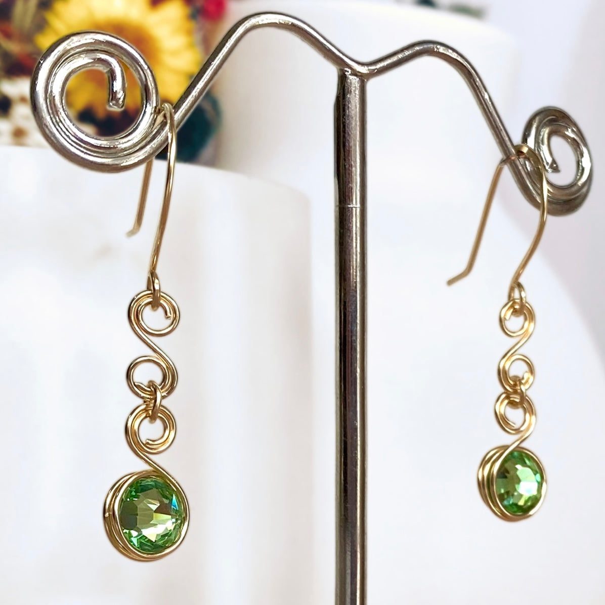 Green crystal dangle earrings | Emerald or Peridot | Sterling silver or 14k gold-filled | Birthstone gift for May or August
