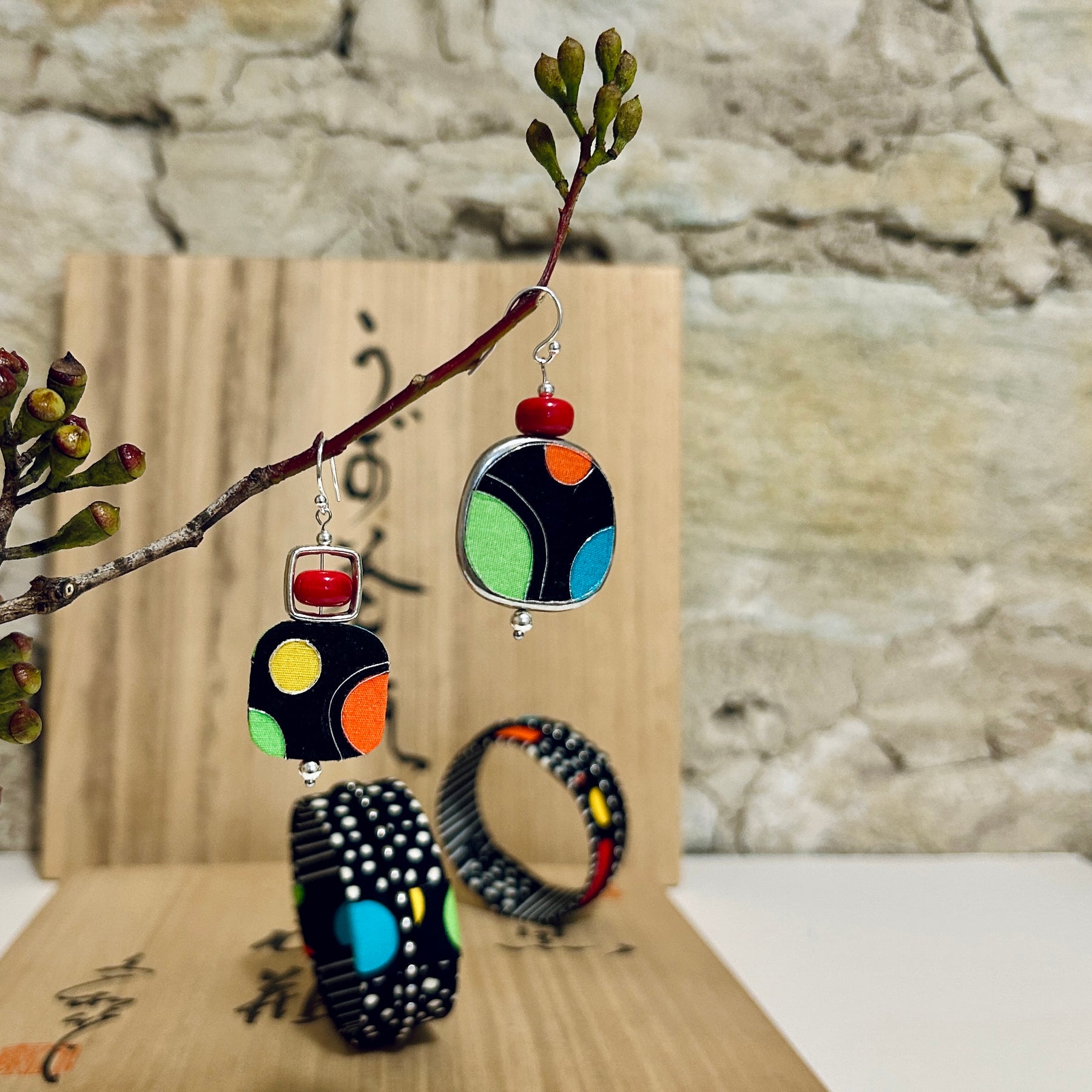 Earrings Fun Colourful Dot Textile Lightweight - EC-597