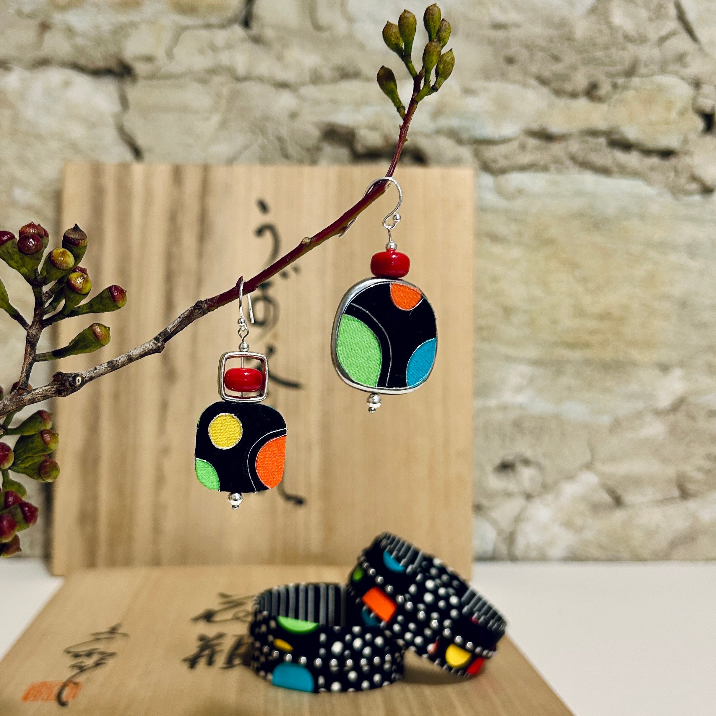 Earrings Fun Colourful Dot Textile Lightweight - EC-597