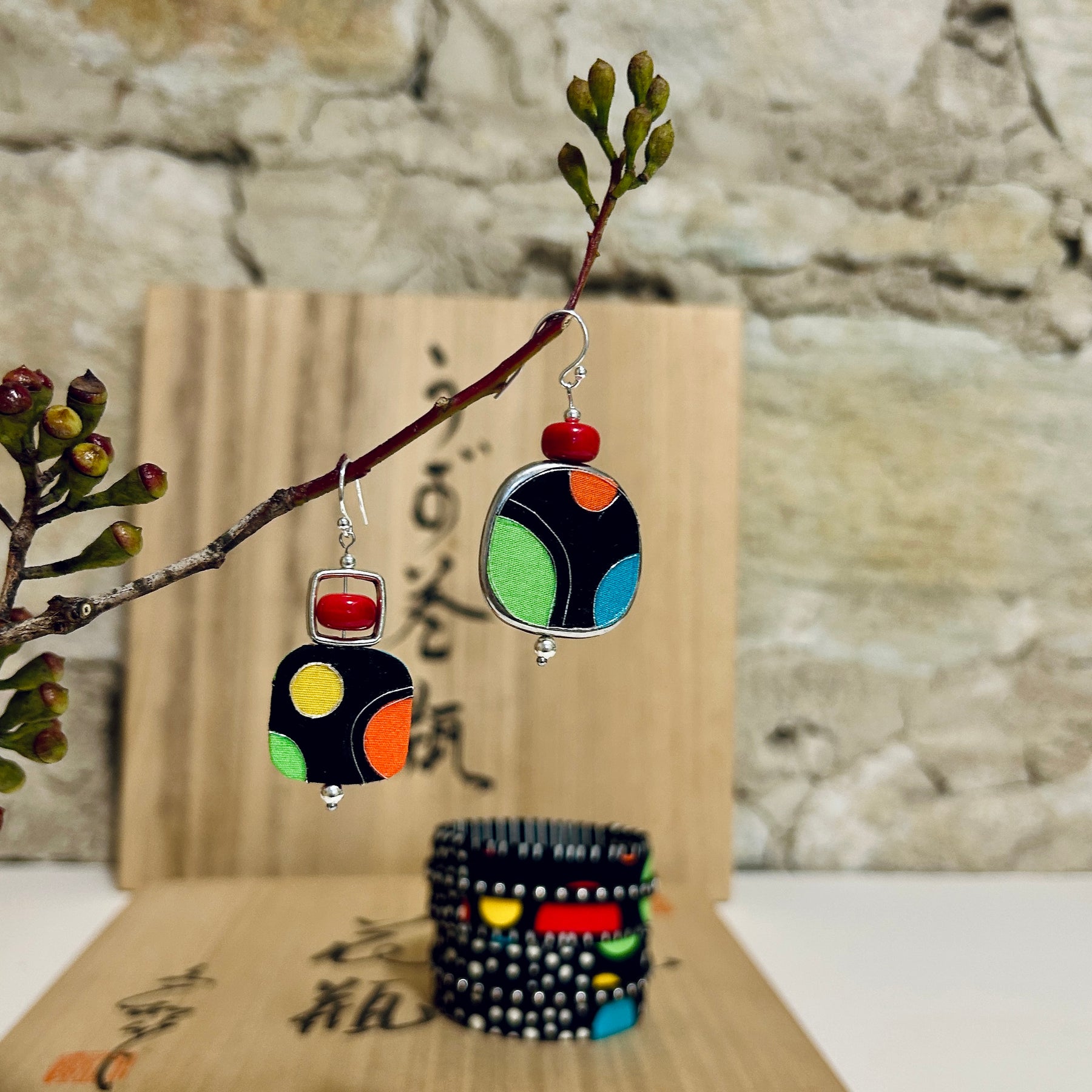 Earrings Fun Colourful Dot Textile Lightweight - EC-597