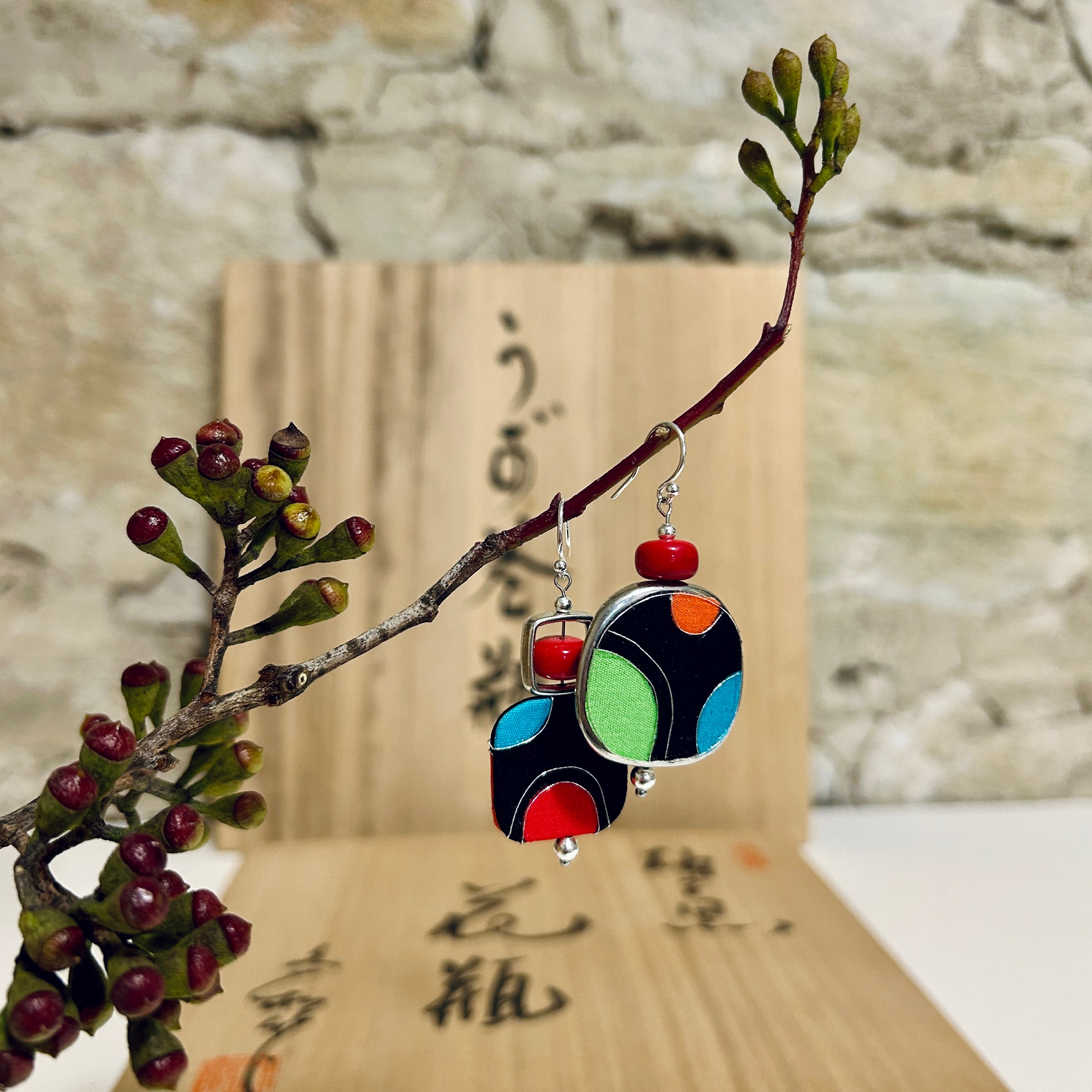 Earrings Fun Colourful Dot Textile Lightweight - EC-597