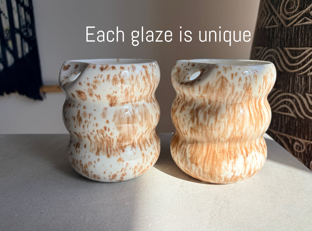 Handcrafted Porcelain Tumbler with Silicon Straw, 600mL Bubble Cup in Latte Glaze