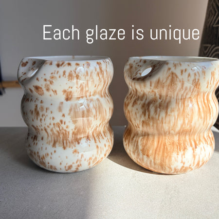 Handcrafted Porcelain Tumbler with Silicon Straw, 600mL Bubble Cup in Latte Glaze