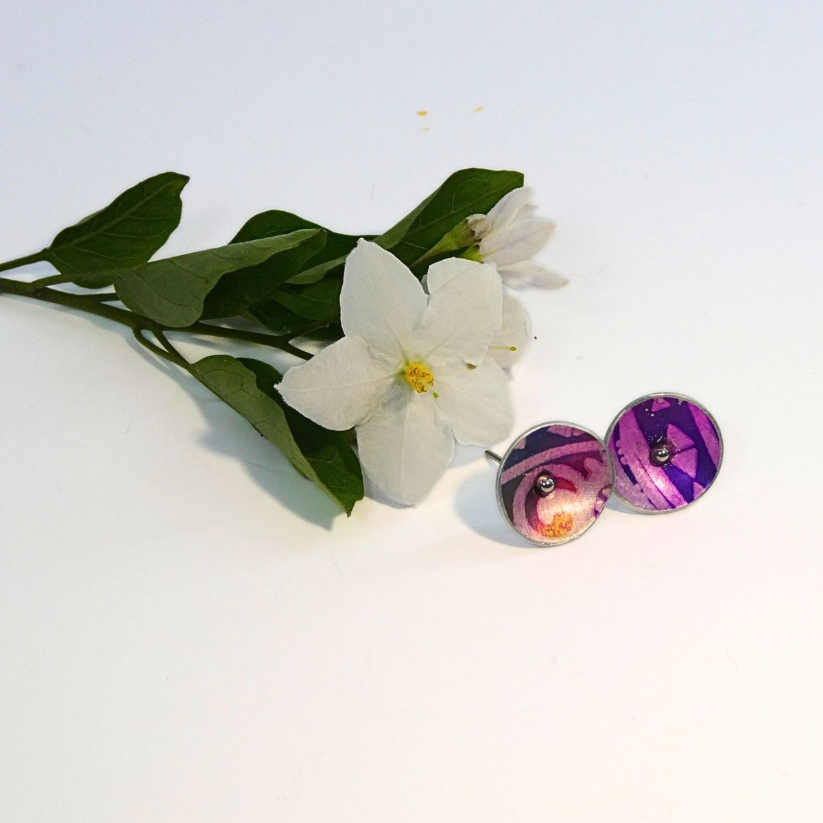 Anodised aluminium stud earrings Aztec Aura Collection
