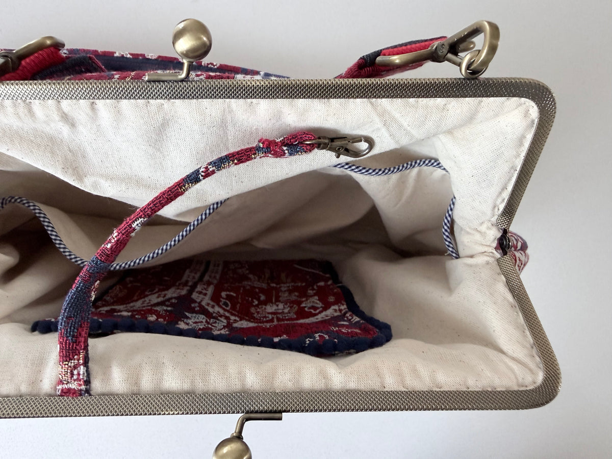 ‘Carpet bag’ metal frame oversized purse