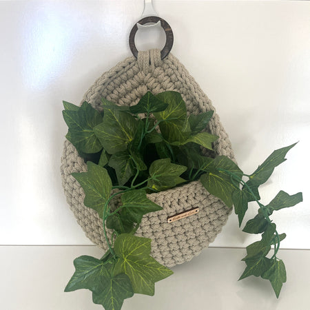 Handmade Crochet Hanging Basket - colour Pale Olive