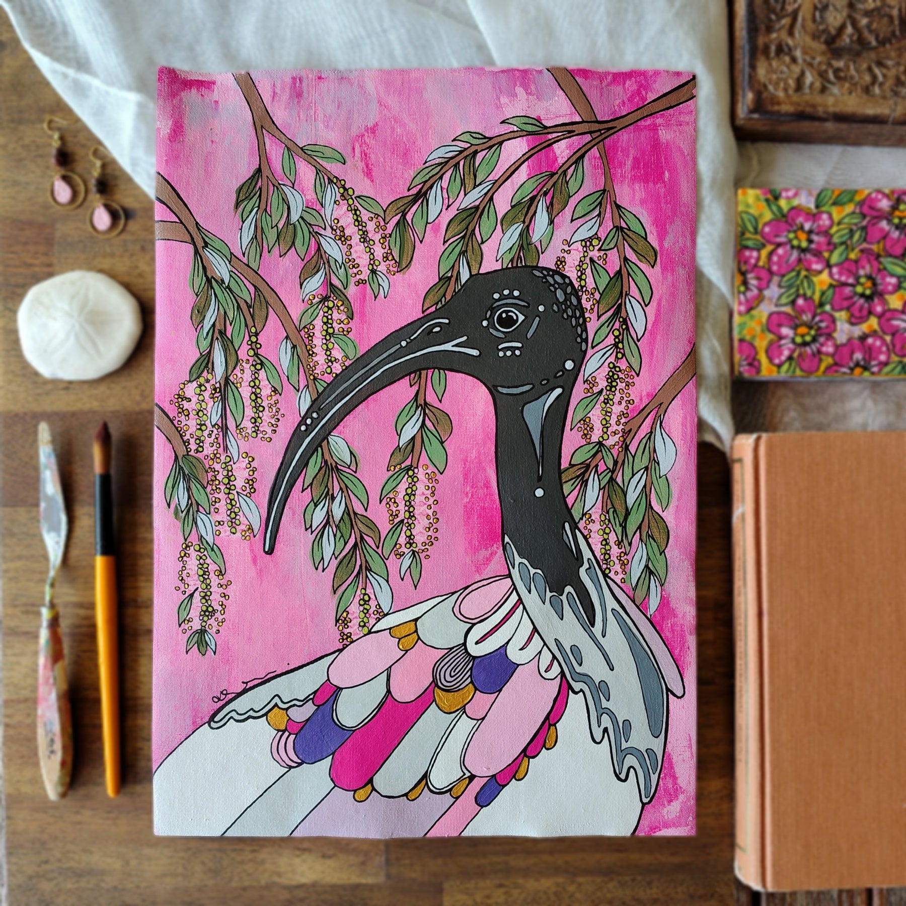 A3 ORIGINAL ART - "Fancy Bin Chicken #1"- Abstract Art