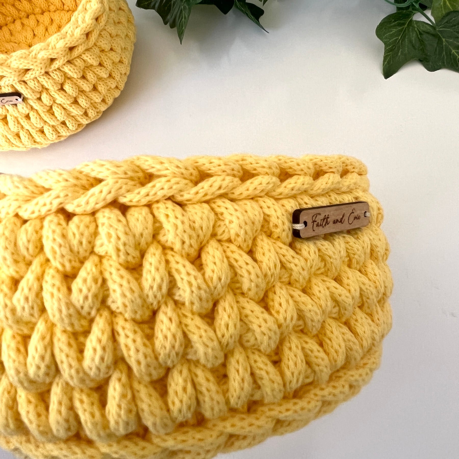 Handmade crochet basket - size small colour Dandelion