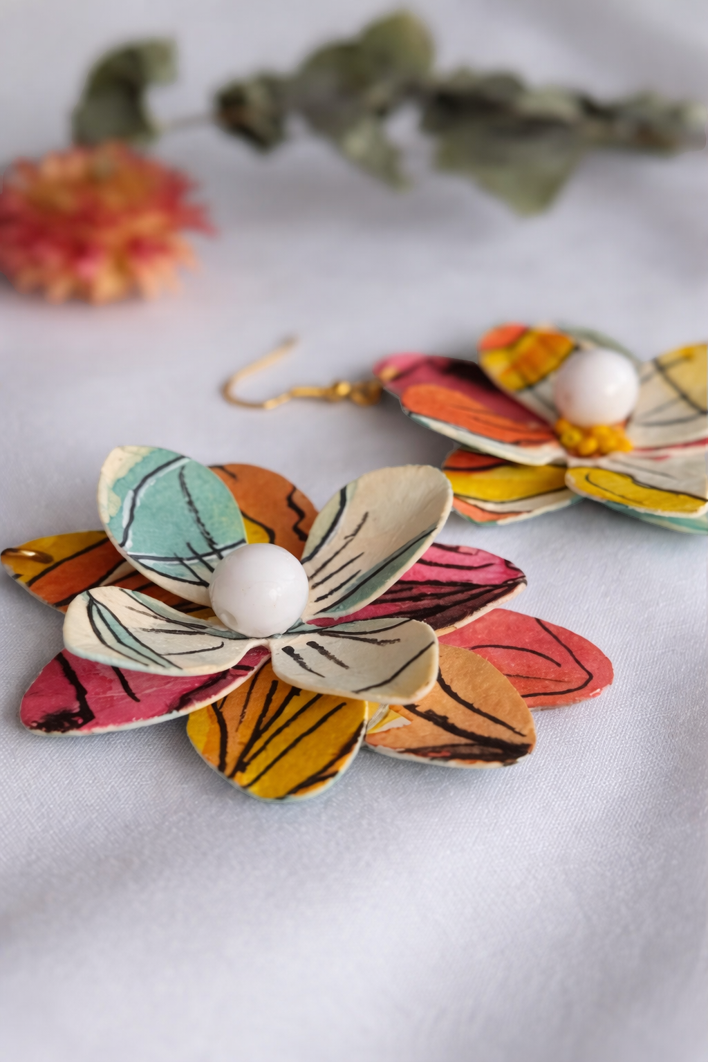 Handmade Summer Bloom Paper Earrings – Seaside Inspired Statement Jewellery