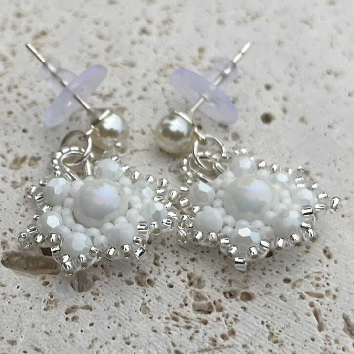 Silver and white pearl beaded Earrings