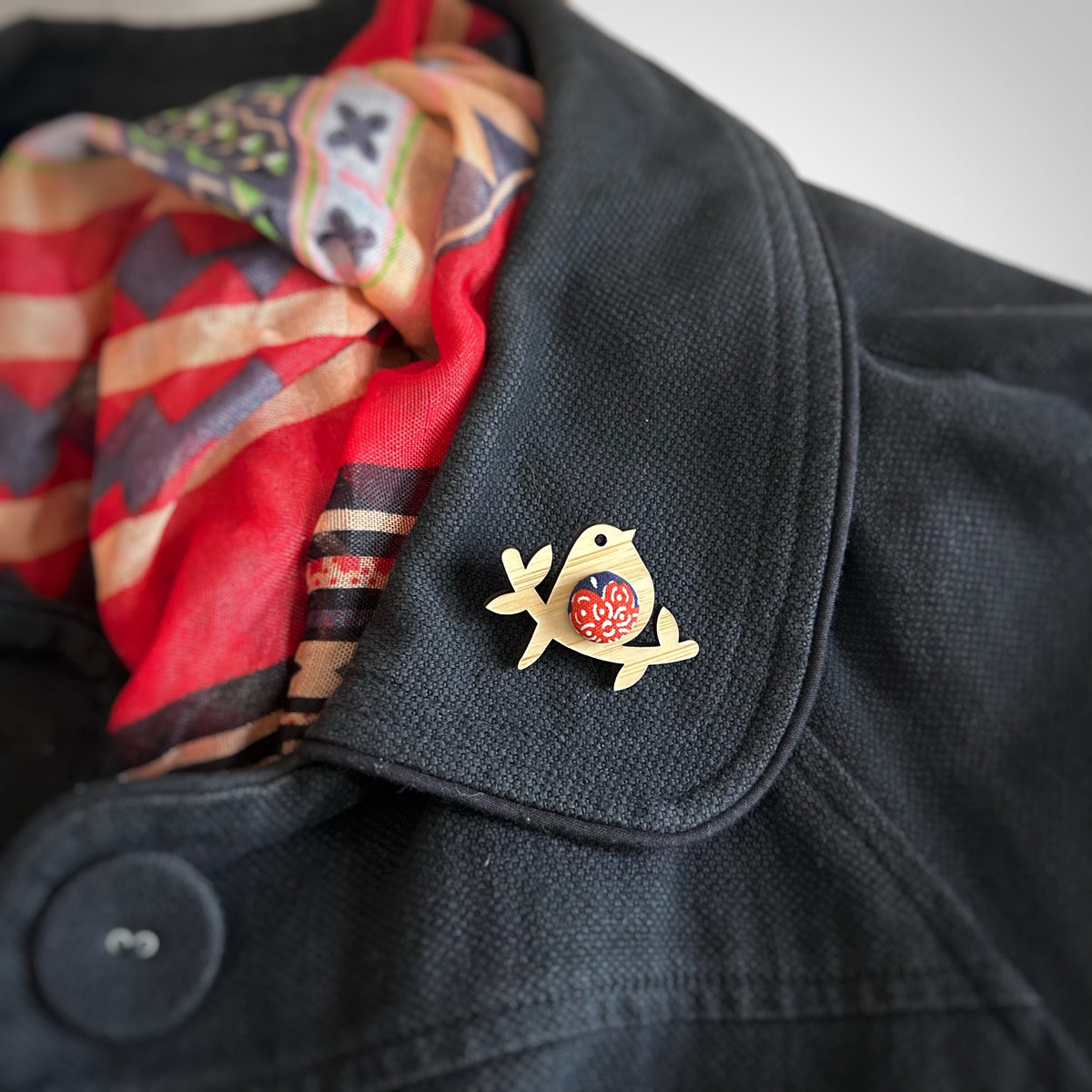 Birdie Brooch Red and Aqua