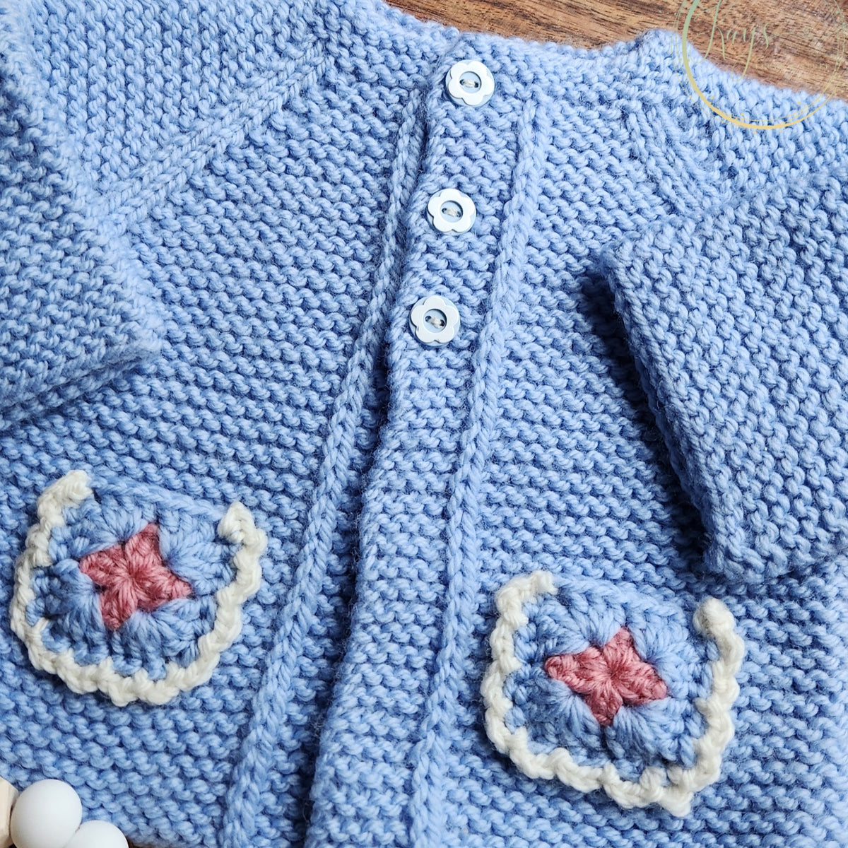 Handknit Newborn Baby Jacket with Pockets