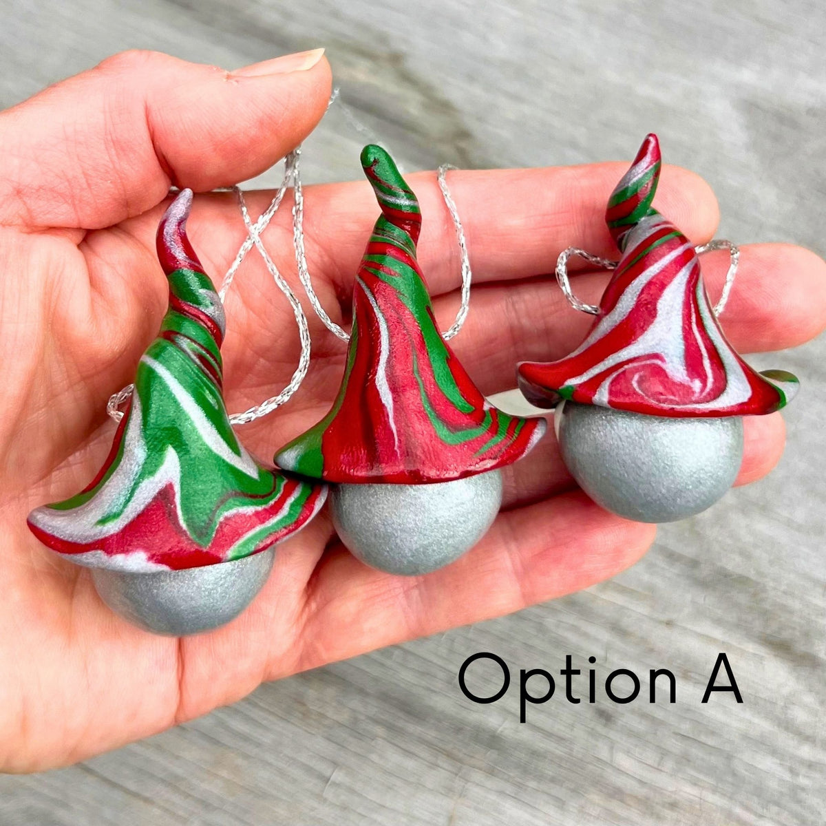 Whimsical Gnome Christmas bauble trio - Silver