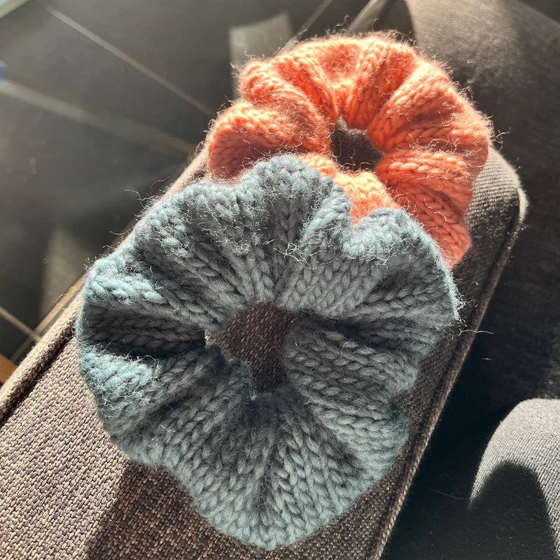 Hand knitted wool scrunchie