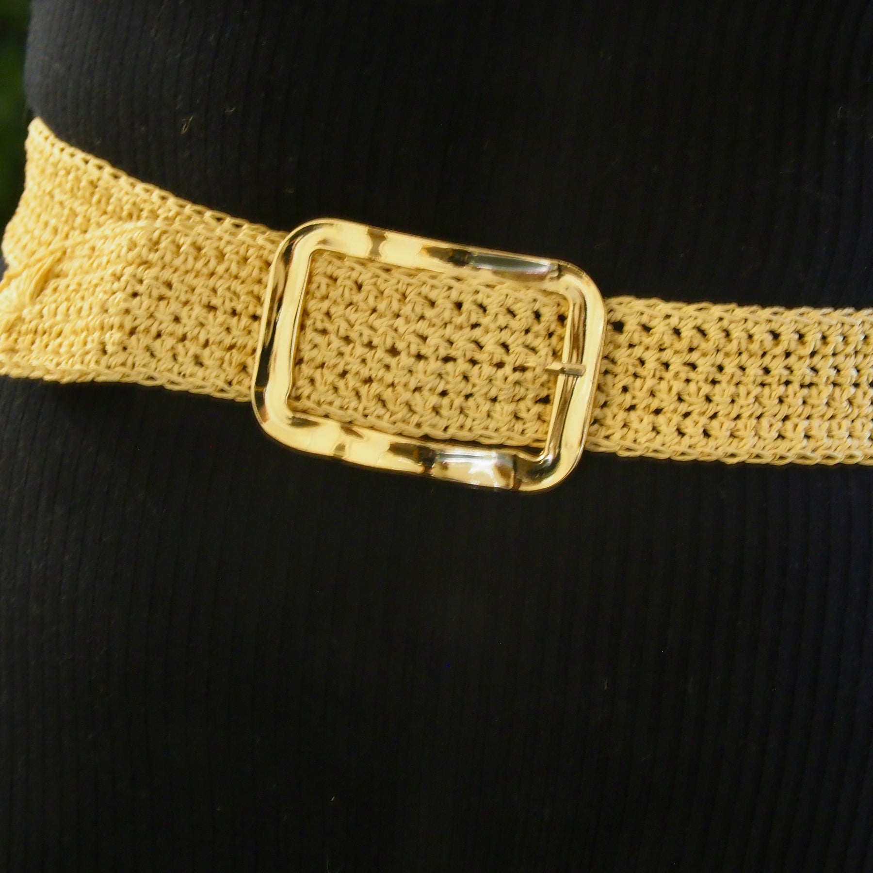 Crochet Bamboo Cord Belt (Gold Buckle)