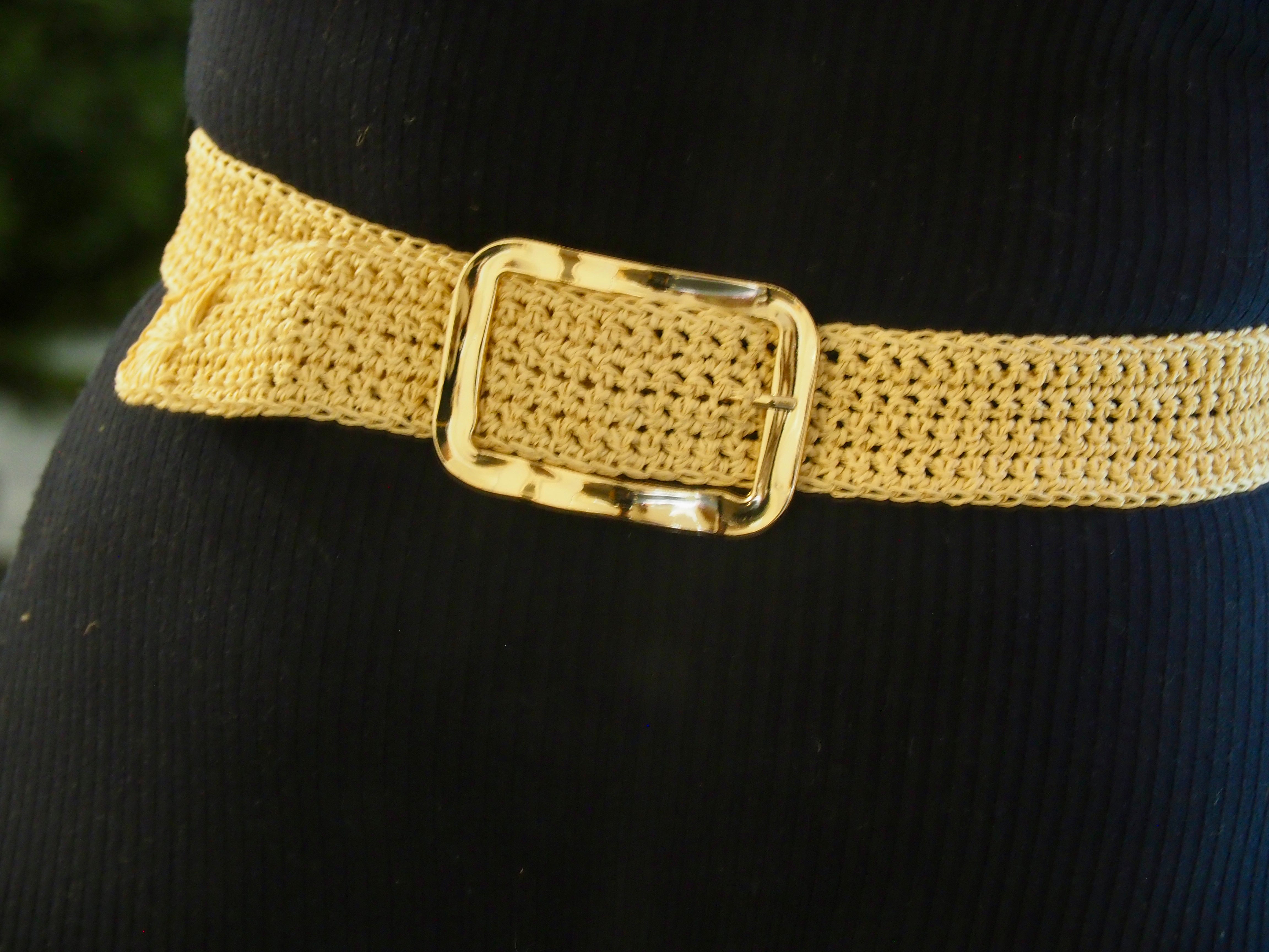 Crochet Bamboo Cord Belt (Gold Buckle)