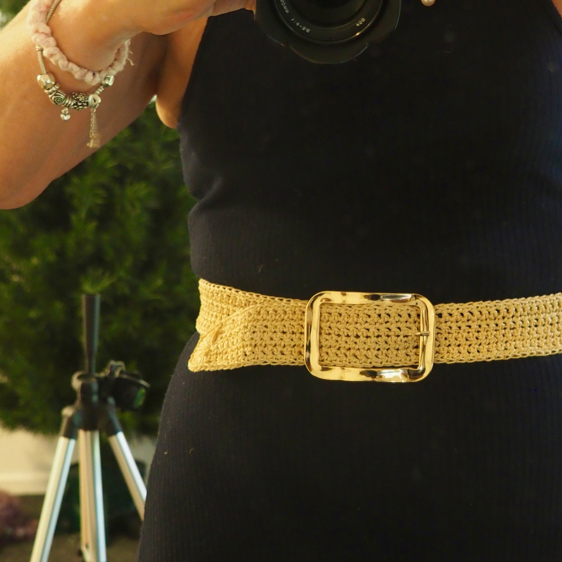 Crochet Bamboo Cord Belt (Gold Buckle)