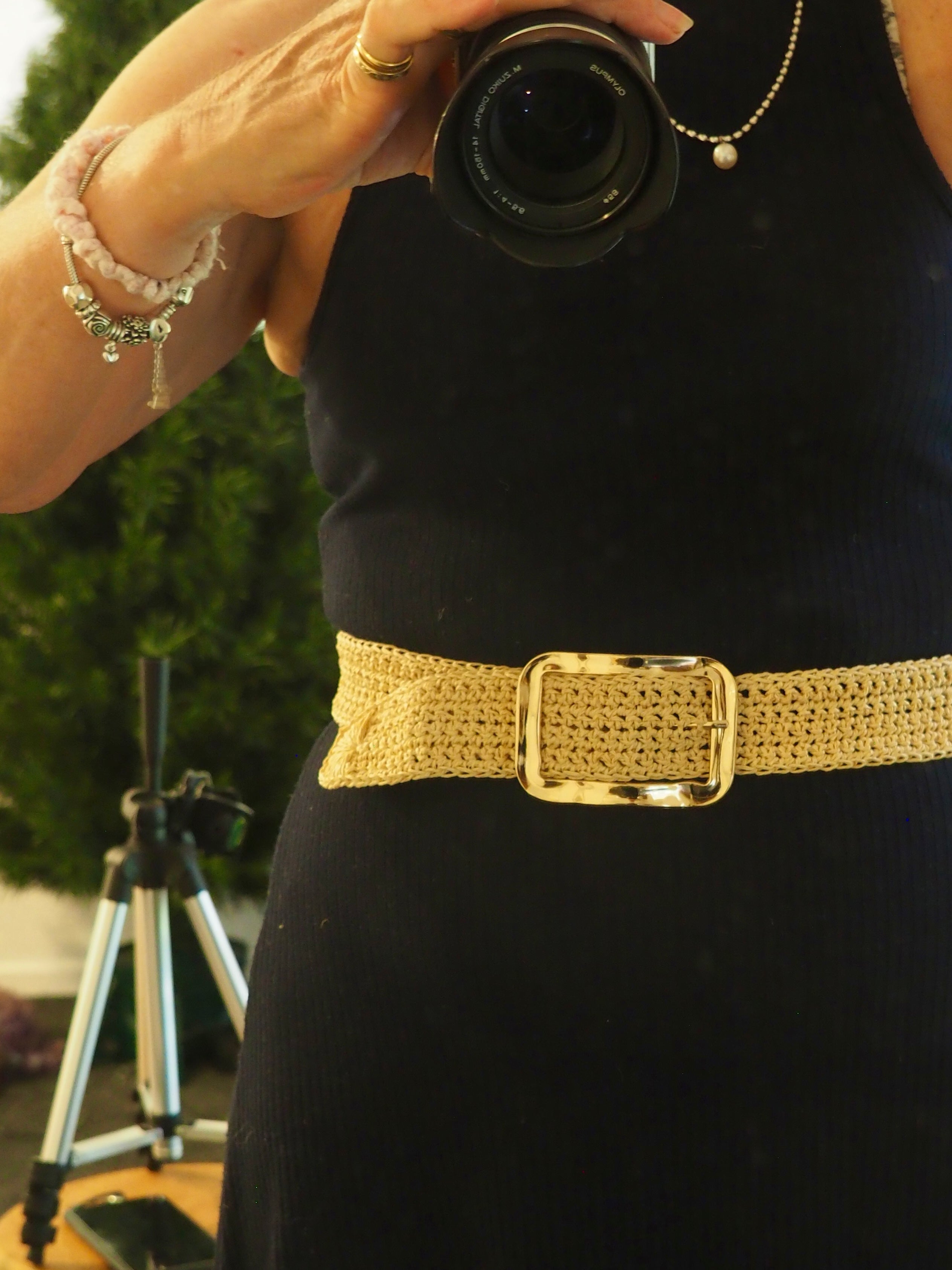 Crochet Bamboo Cord Belt (Gold Buckle)