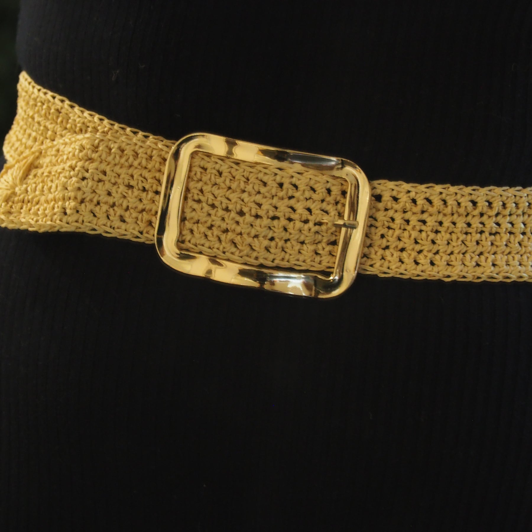 Crochet Bamboo Cord Belt (Gold Buckle)