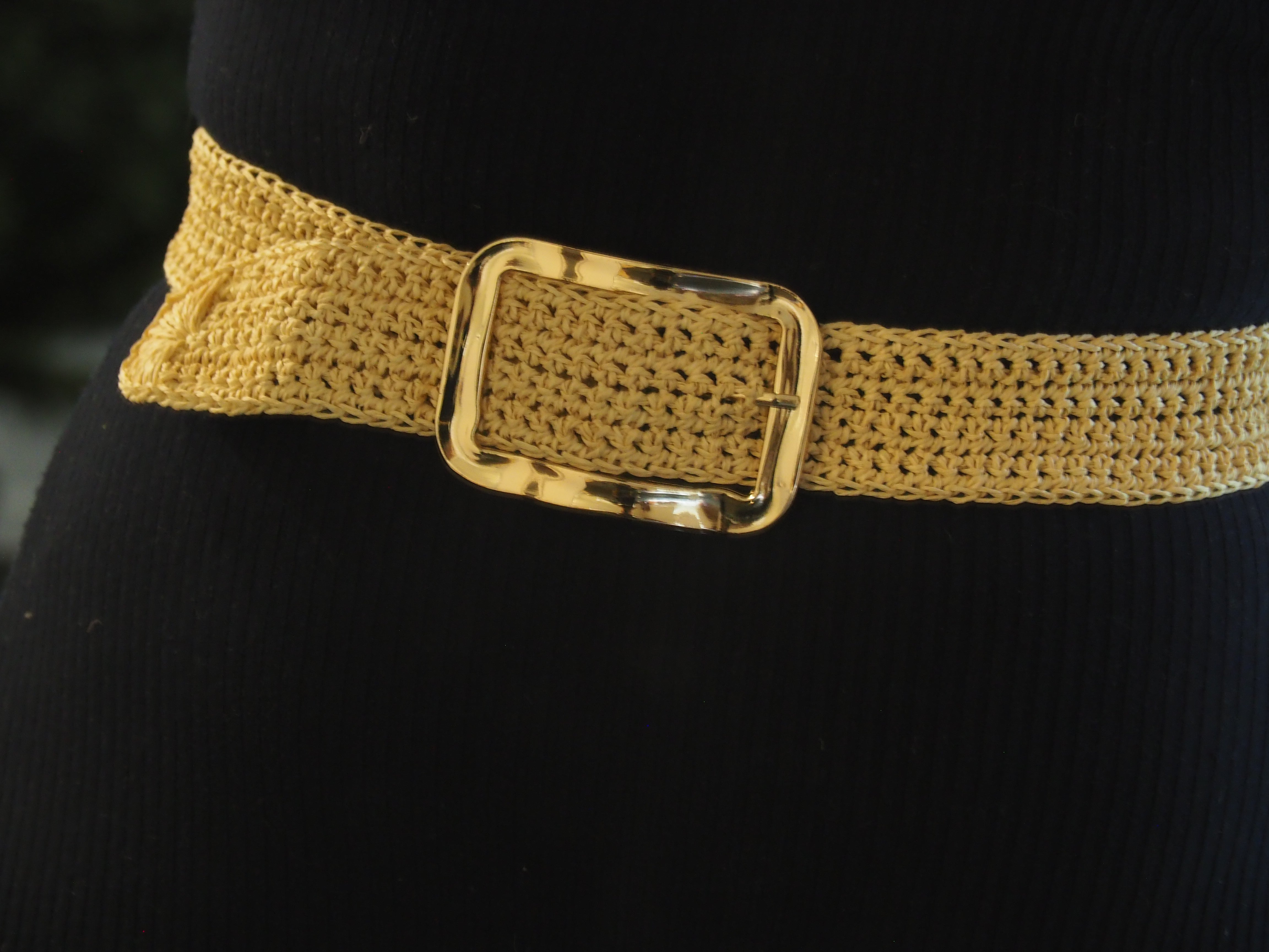 Crochet Bamboo Cord Belt (Gold Buckle)