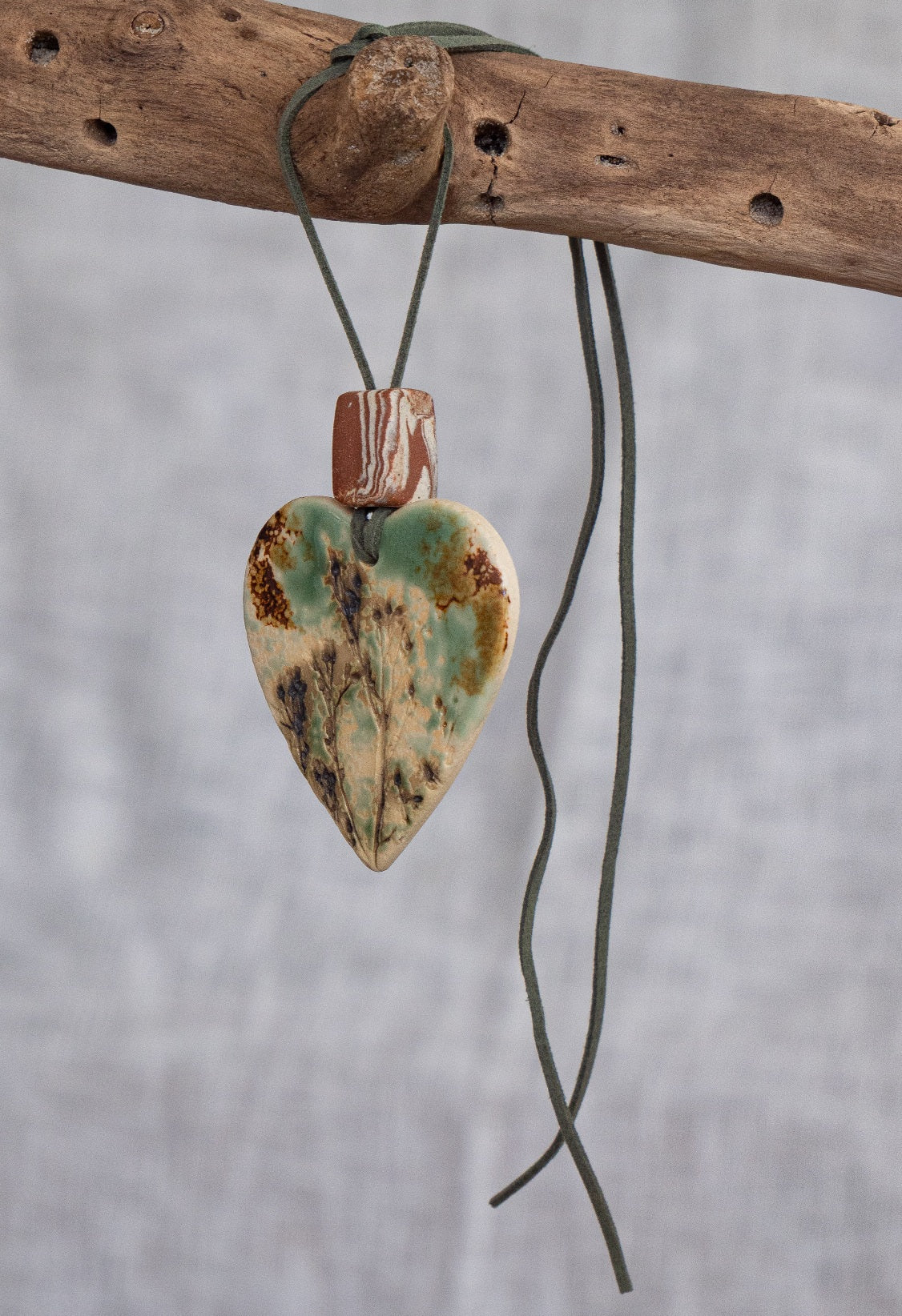 Handmade Clay Heart Pendant –  Botanical Necklace