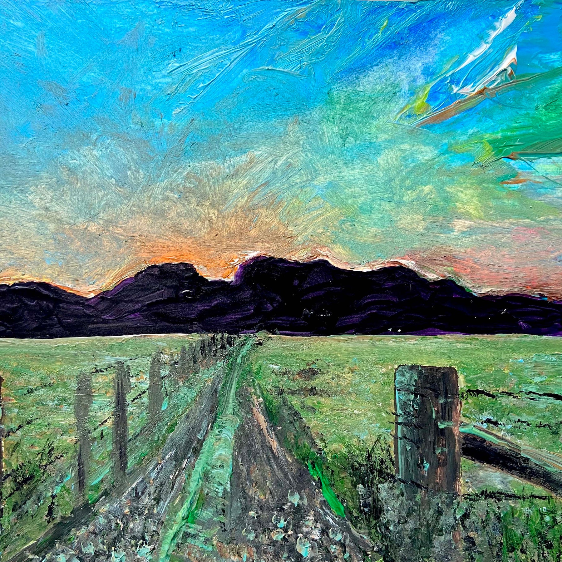 "Near Gloucester" original acrylic on card painting by Margo Humphries