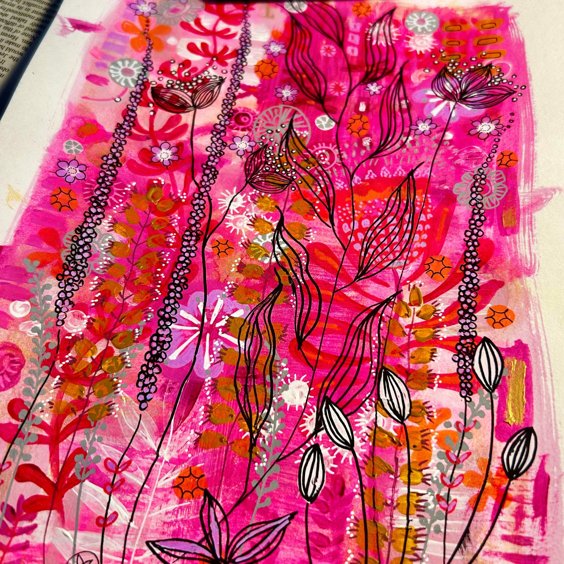 Original Hand-Painted Art: Ember Lines in Hot Pink