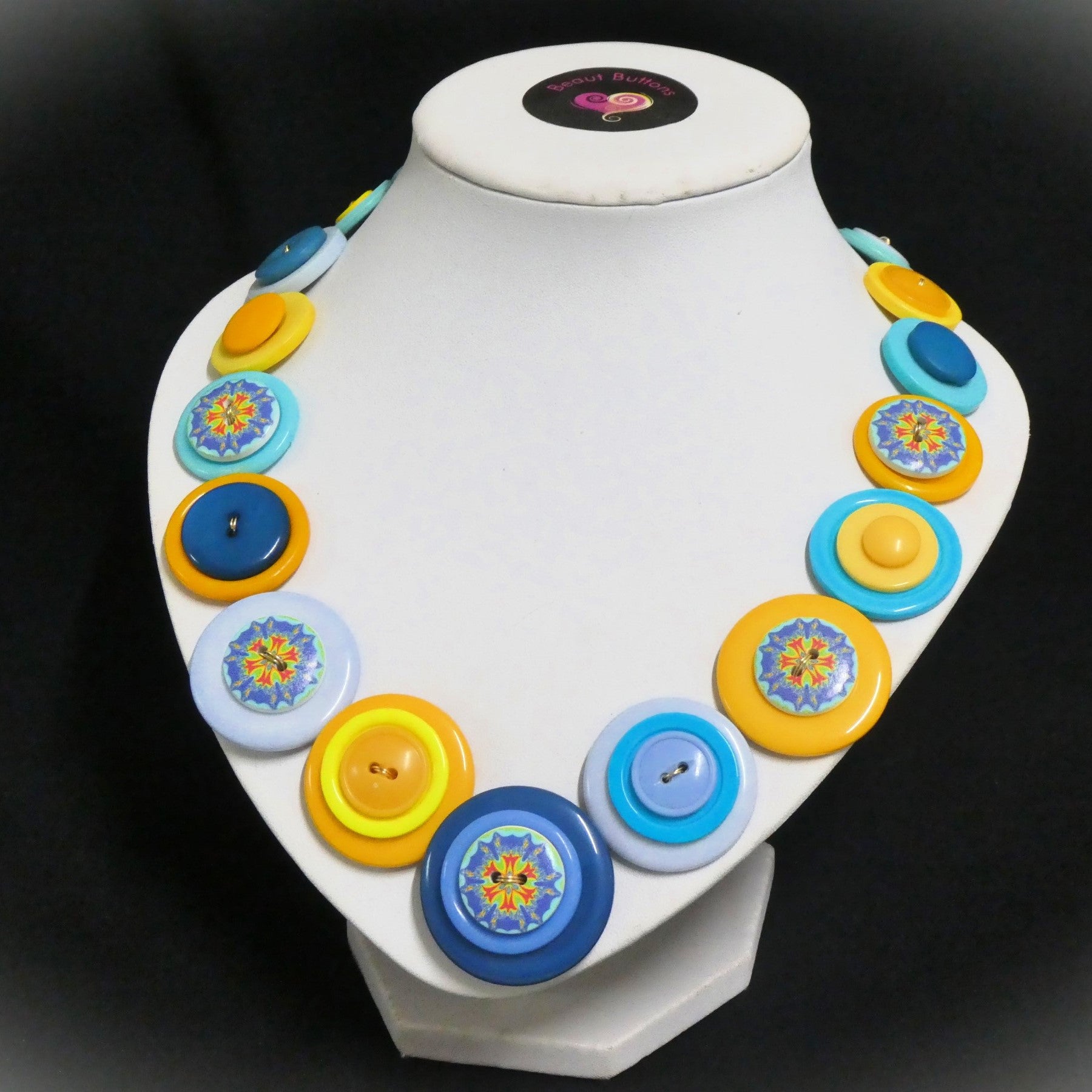 Button necklace and earrings - Blue Mandala