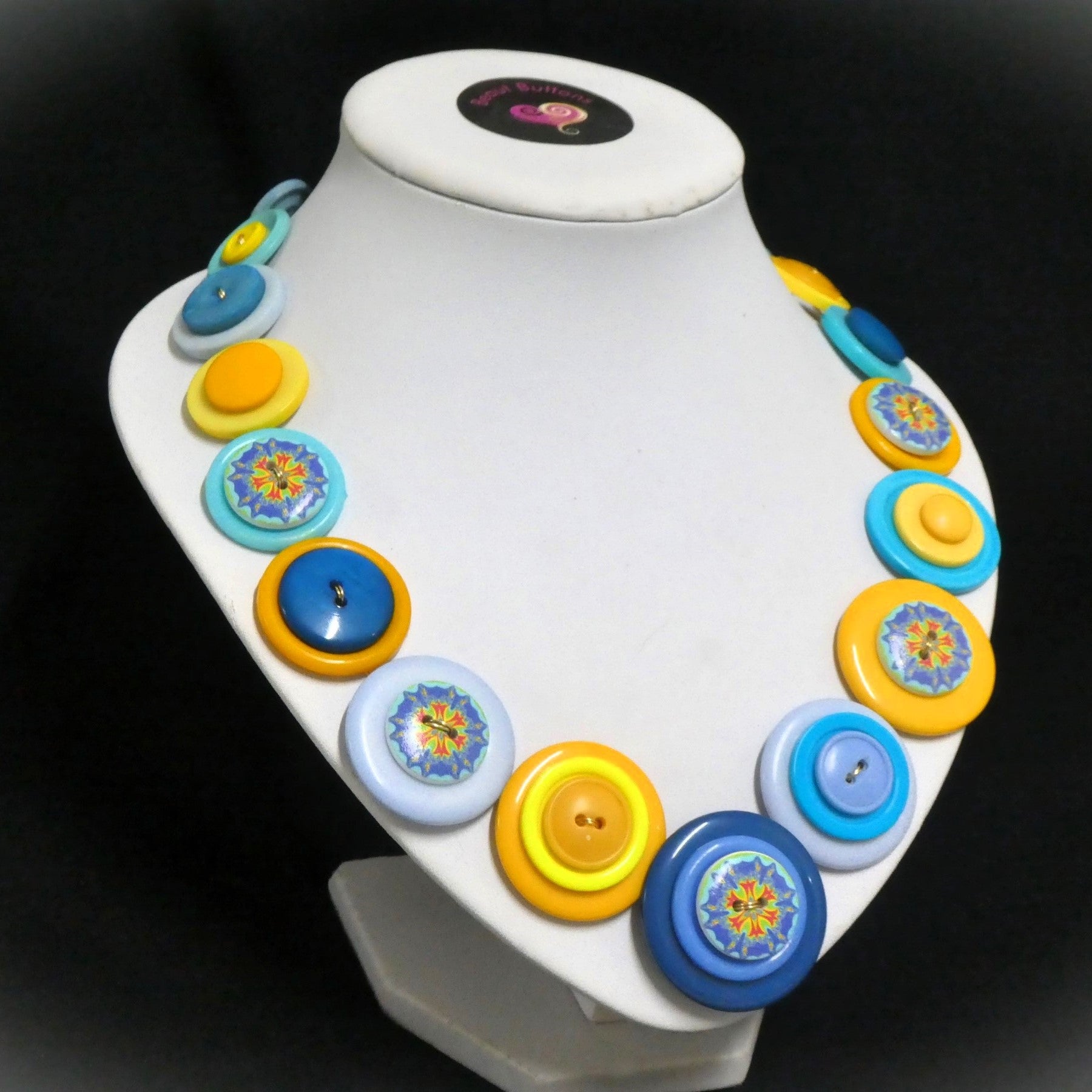 Button necklace and earrings - Blue Mandala