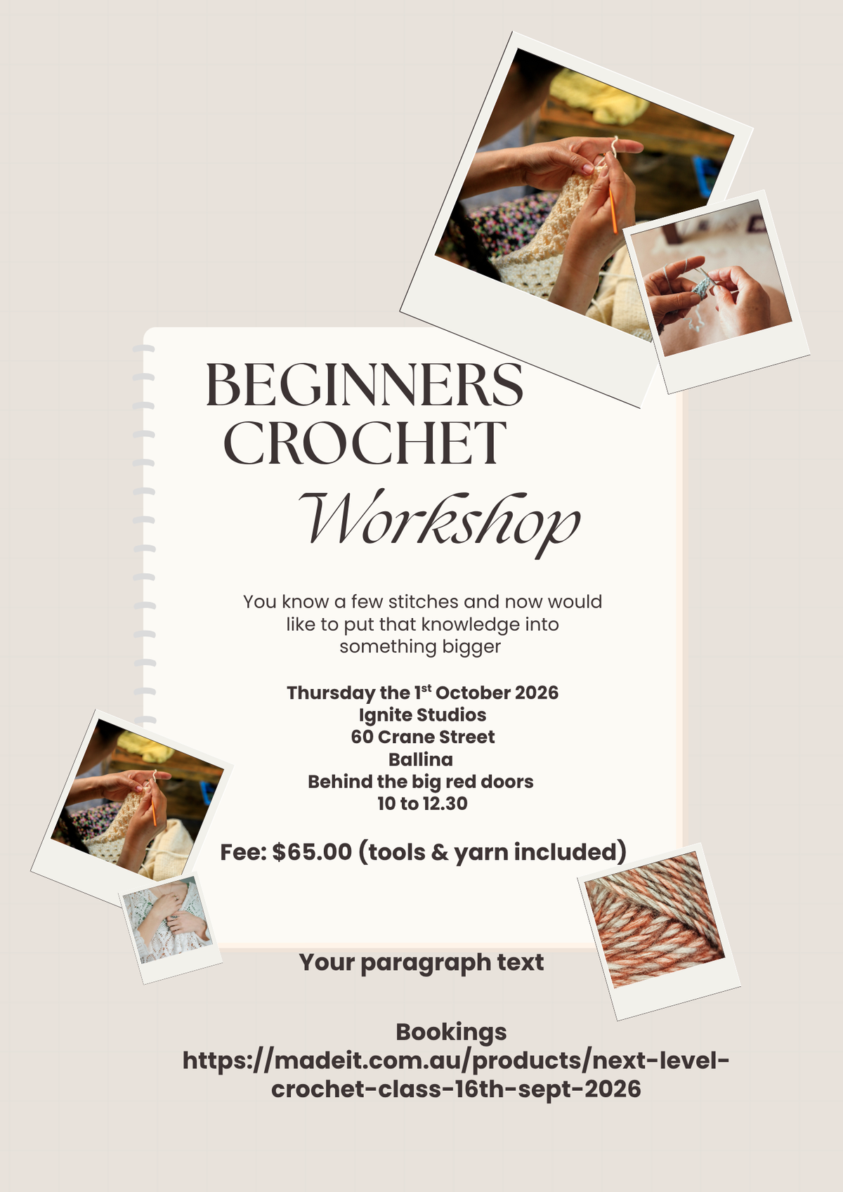 Learn to Crochet beginner class - 1st October 2026