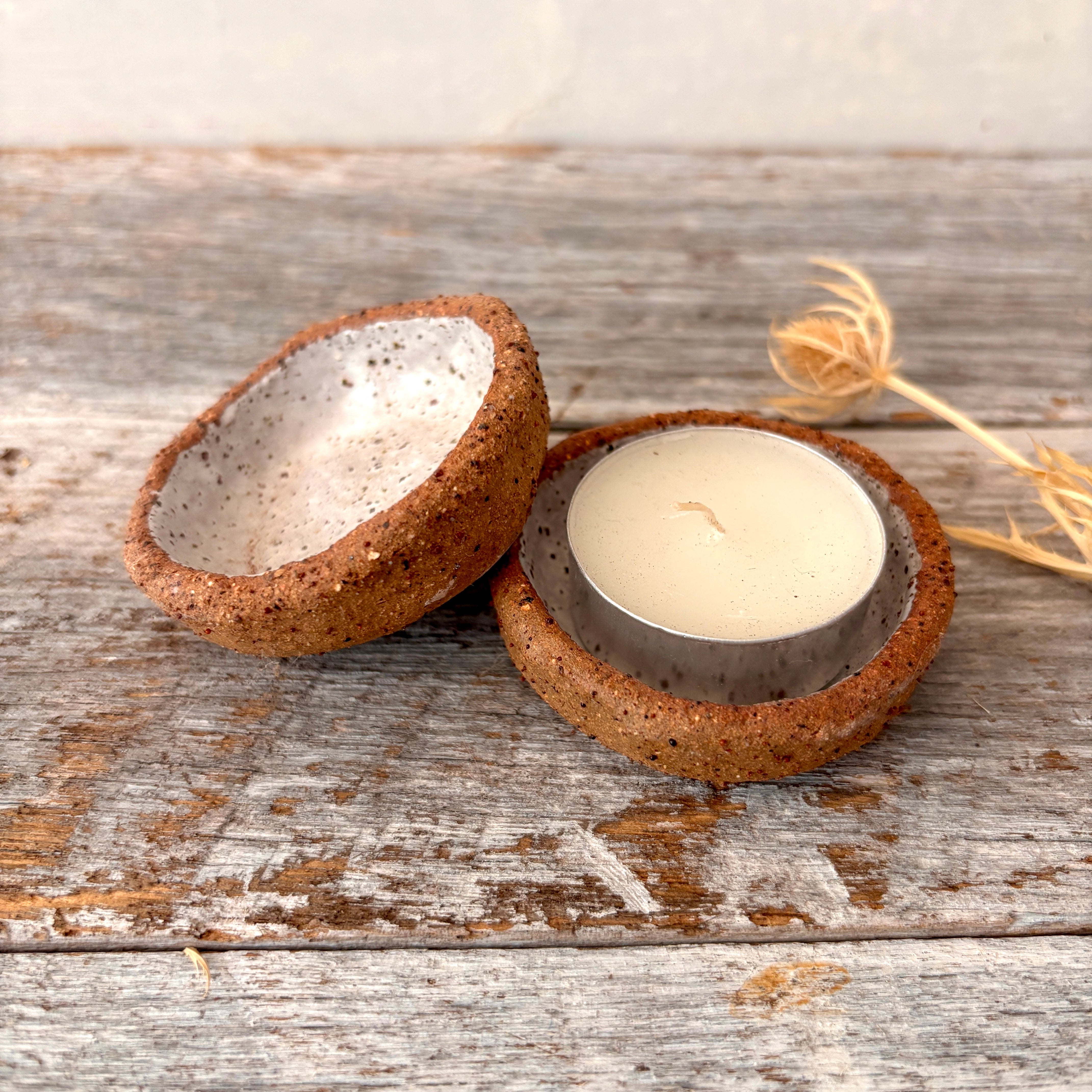 Ceramic Tealight Candle Holder - Rustic & White