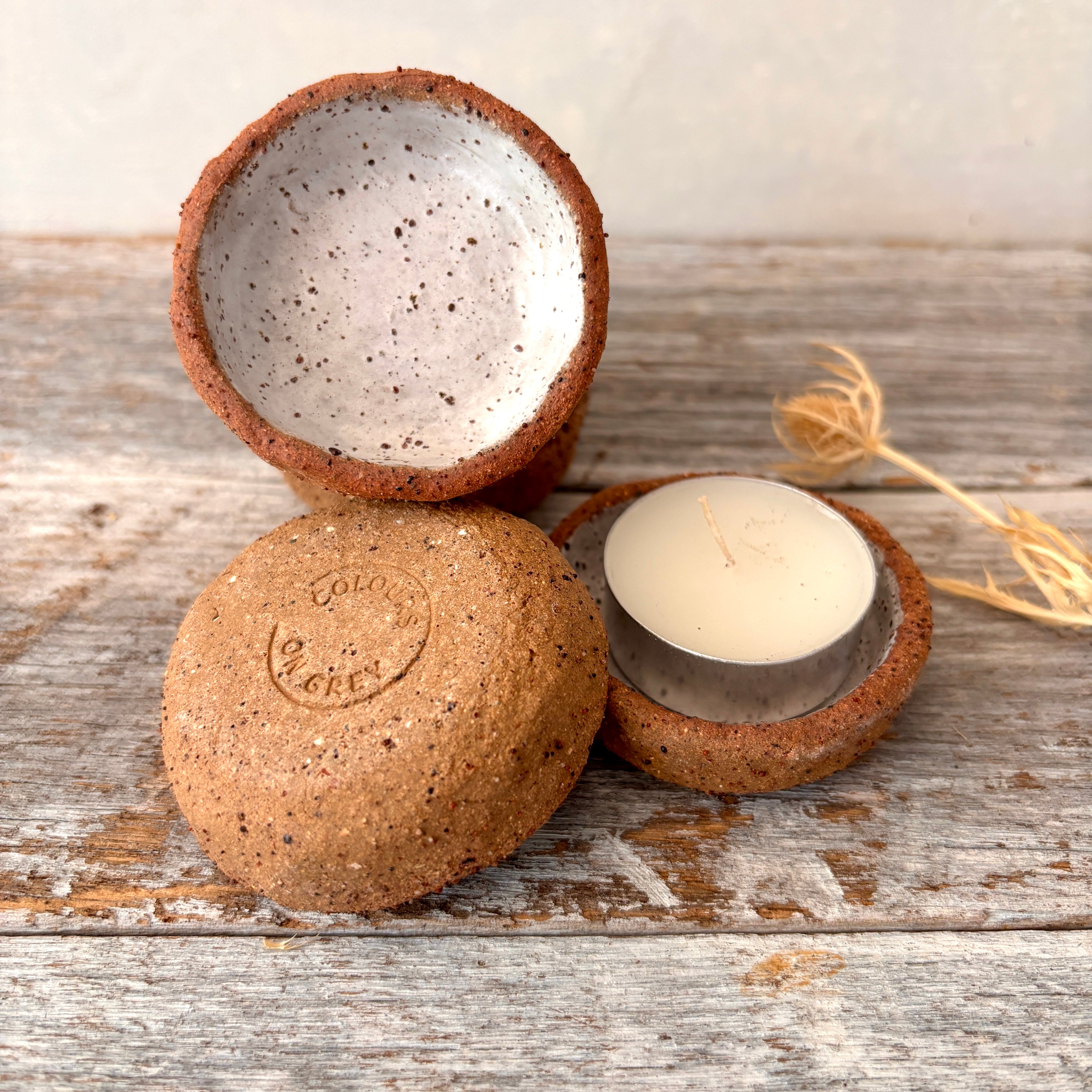 Ceramic Tealight Candle Holder - Rustic & White