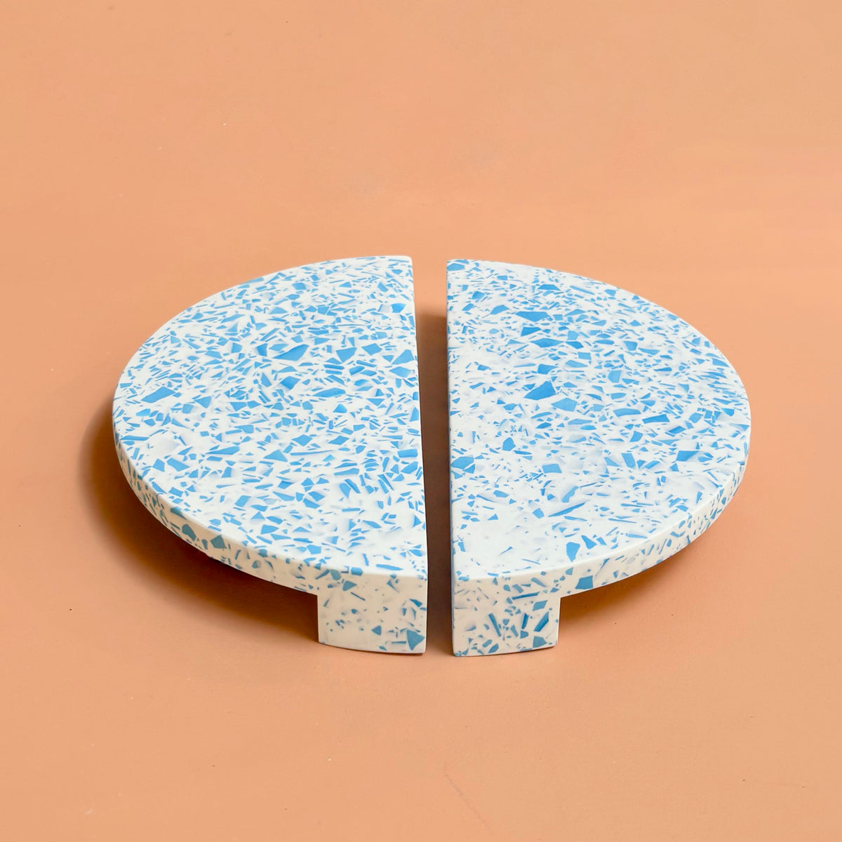 Large Semi-Circle Handle in Blue & White Terrazzo Resin