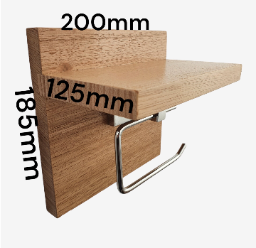 Tasmanian Oak Chrome Toilet Roll Holder with Shelf