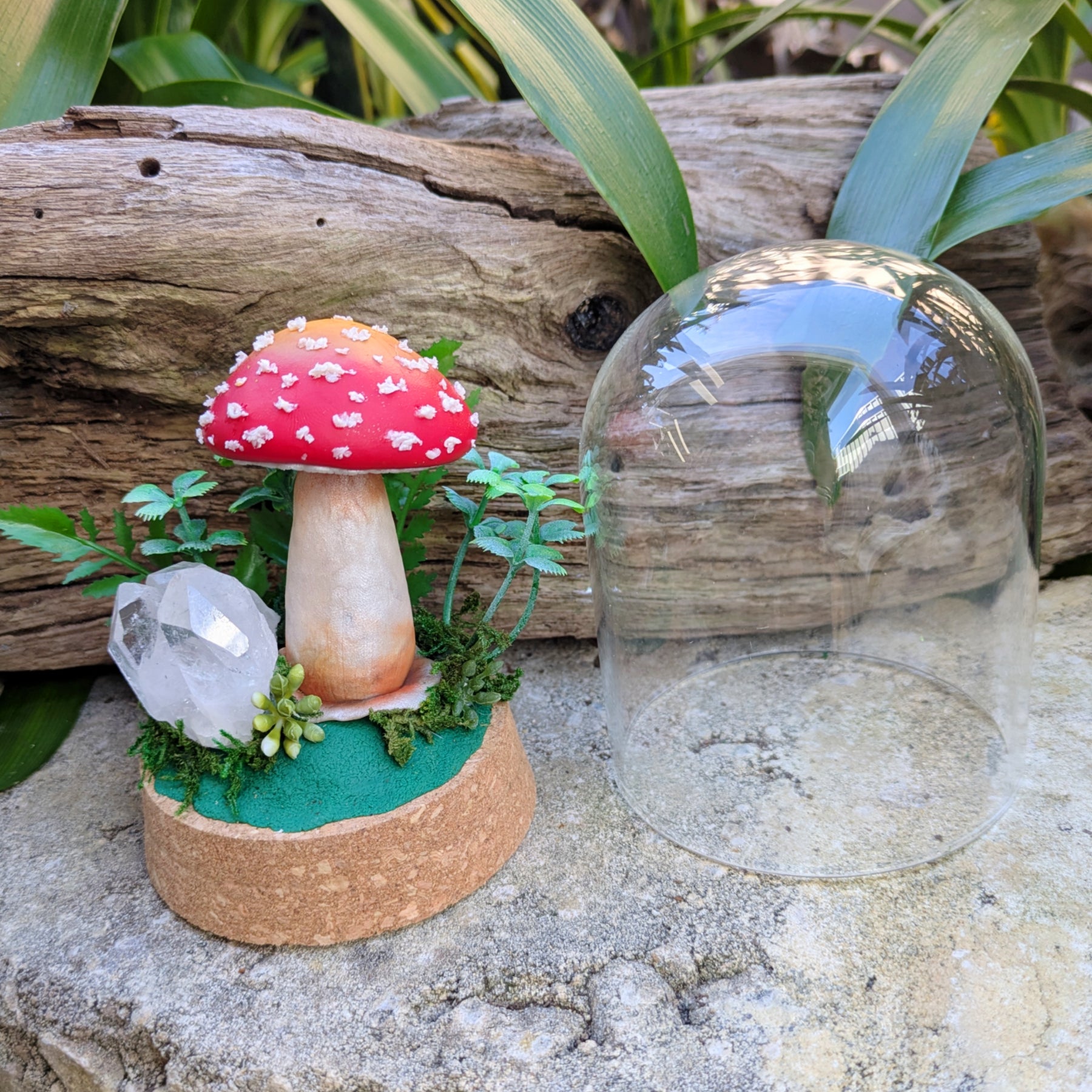 Enchanted Amanita Mushroom Dome with a Clear Quartz