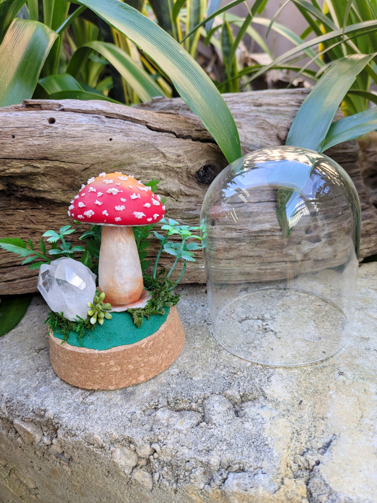 Enchanted Amanita Mushroom Dome with a Clear Quartz